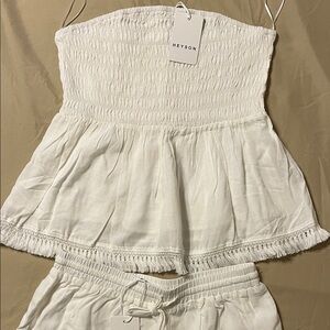 Boutique brand Heyson Women's Cream Shorts and Strapless smocked top
